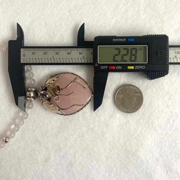 Sterling Silver 925 Modernist Rose Quartz & Amethyst Beaded Pendant Necklace - Picture 14 of 16
